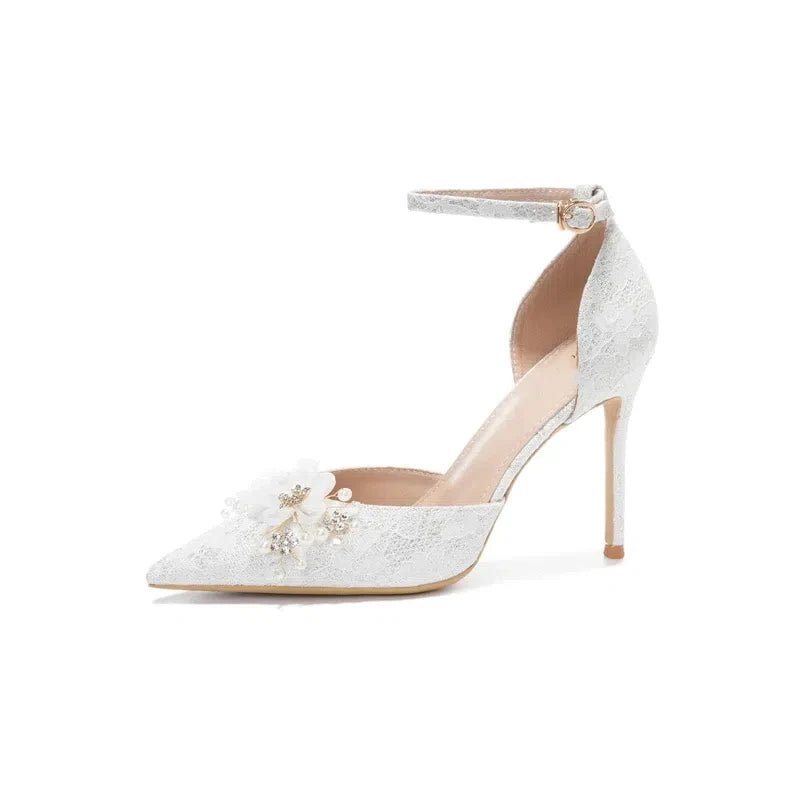 High Heels Sandal, White Flowers, Wedding Shoes for women - Gofionafashion