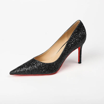 High Heels Temperament Black Sequins Stiletto Pointed Sexy Single Shoes - Gofionafashion