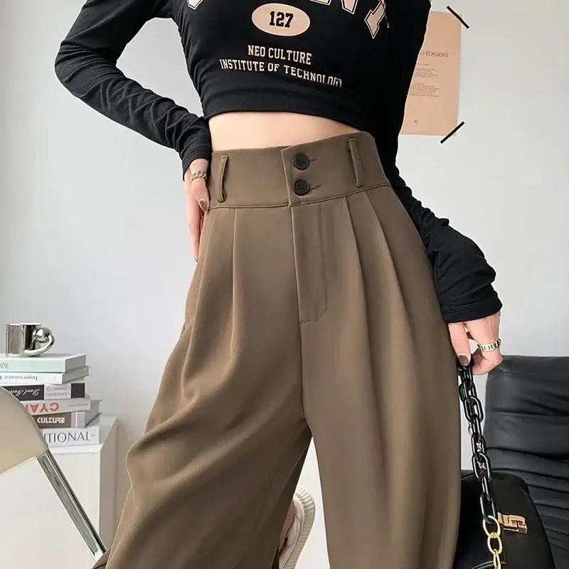 High Waist Wide Leg Pants Women Korean Fashion Spring Loose Straight Trouser Ladies Casual Baggy Streetwear Suit Pants New - Gofionafashion