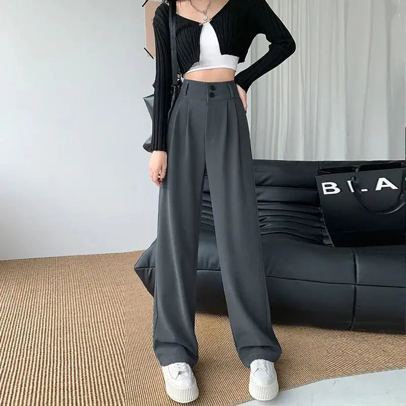 High Waist Wide Leg Pants Women Korean Fashion Spring Loose Straight Trouser Ladies Casual Baggy Streetwear Suit Pants New - Gofionafashion