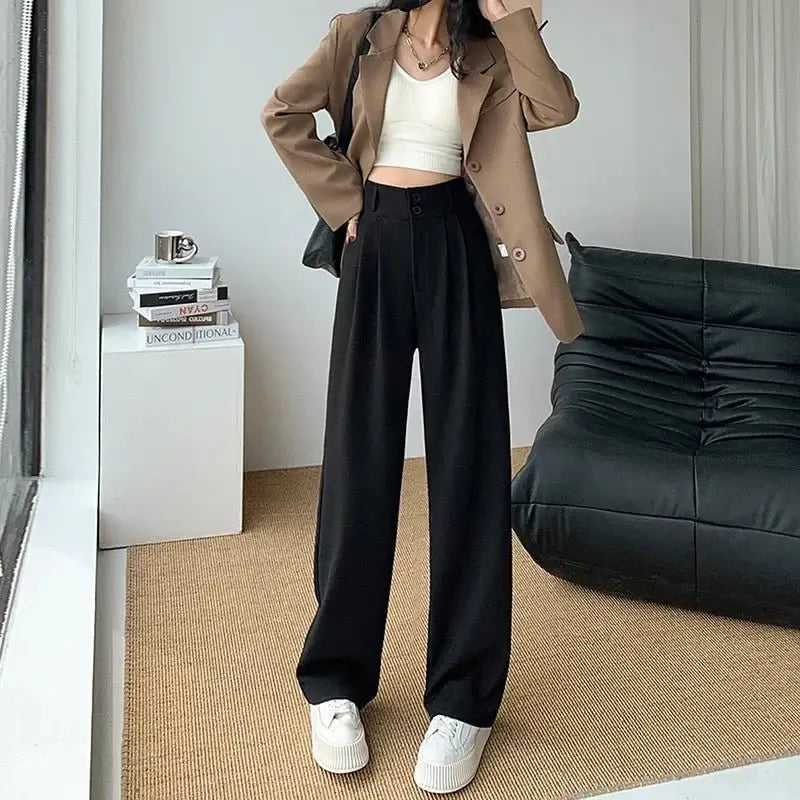 High Waist Wide Leg Pants Women Korean Fashion Spring Loose Straight Trouser Ladies Casual Baggy Streetwear Suit Pants New - Gofionafashion