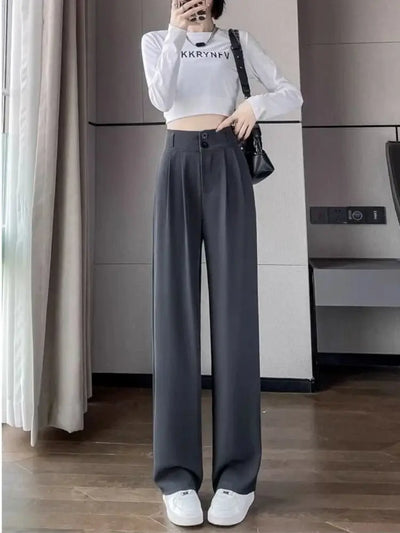 Korean High Waist Wide Leg Trousers Female Fall Summer Casual Loose Office Lady Suit Pants Fashion Baggy Outwear Clothing - Gofionafashion