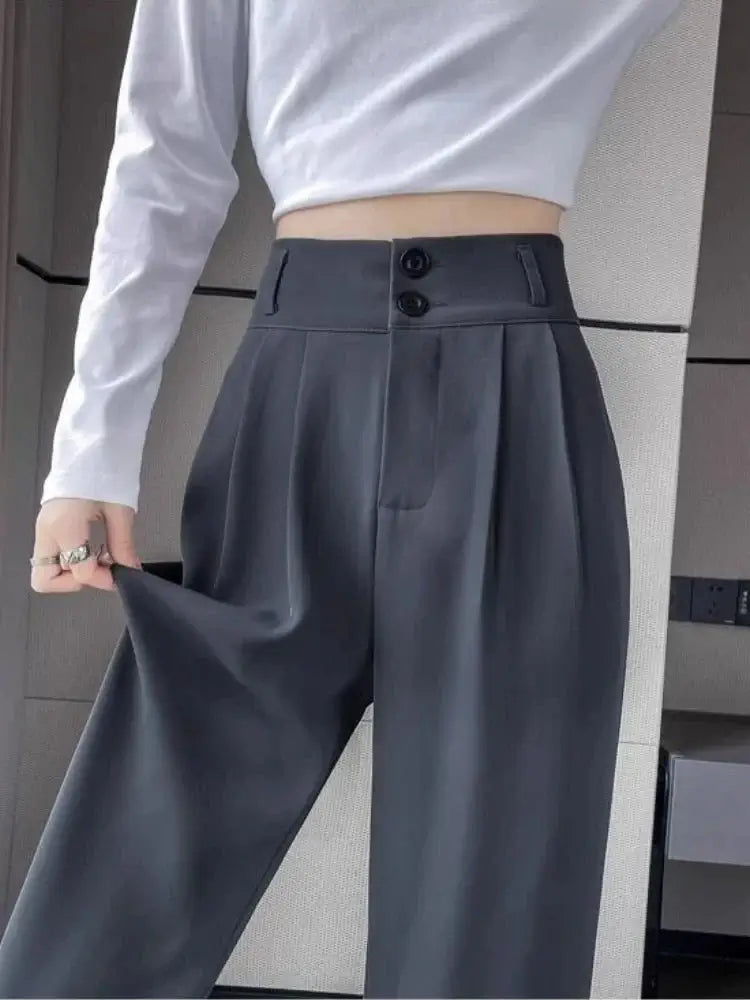 Korean High Waist Wide Leg Trousers Female Fall Summer Casual Loose Office Lady Suit Pants Fashion Baggy Outwear Clothing - Gofionafashion