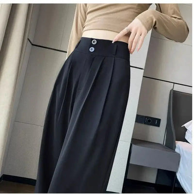 Korean High Waist Wide Leg Trousers Female Fall Summer Casual Loose Office Lady Suit Pants Fashion Baggy Outwear Clothing - Gofionafashion