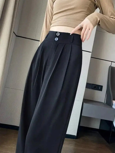 Korean High Waist Wide Leg Trousers Female Fall Summer Casual Loose Office Lady Suit Pants Fashion Baggy Outwear Clothing - Gofionafashion