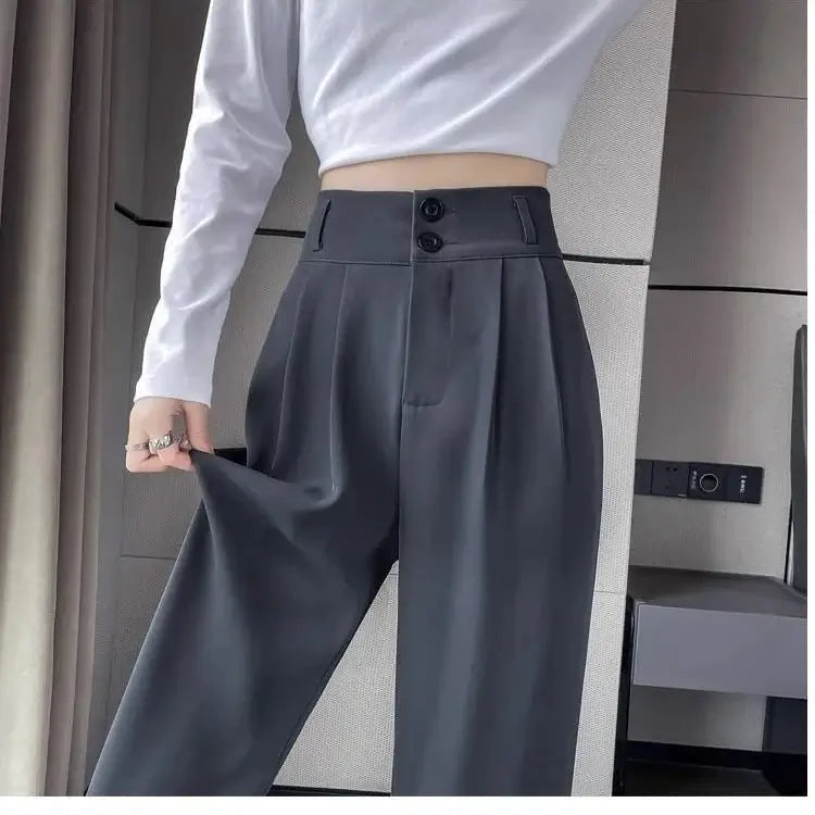 Korean High Waist Wide Leg Trousers Female Fall Summer Casual Loose Office Lady Suit Pants Fashion Baggy Outwear Clothing - Gofionafashion