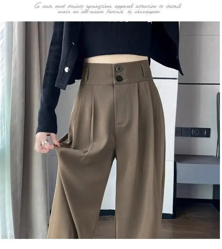 Korean High Waist Wide Leg Trousers Female Fall Summer Casual Loose Office Lady Suit Pants Fashion Baggy Outwear Clothing - Gofionafashion