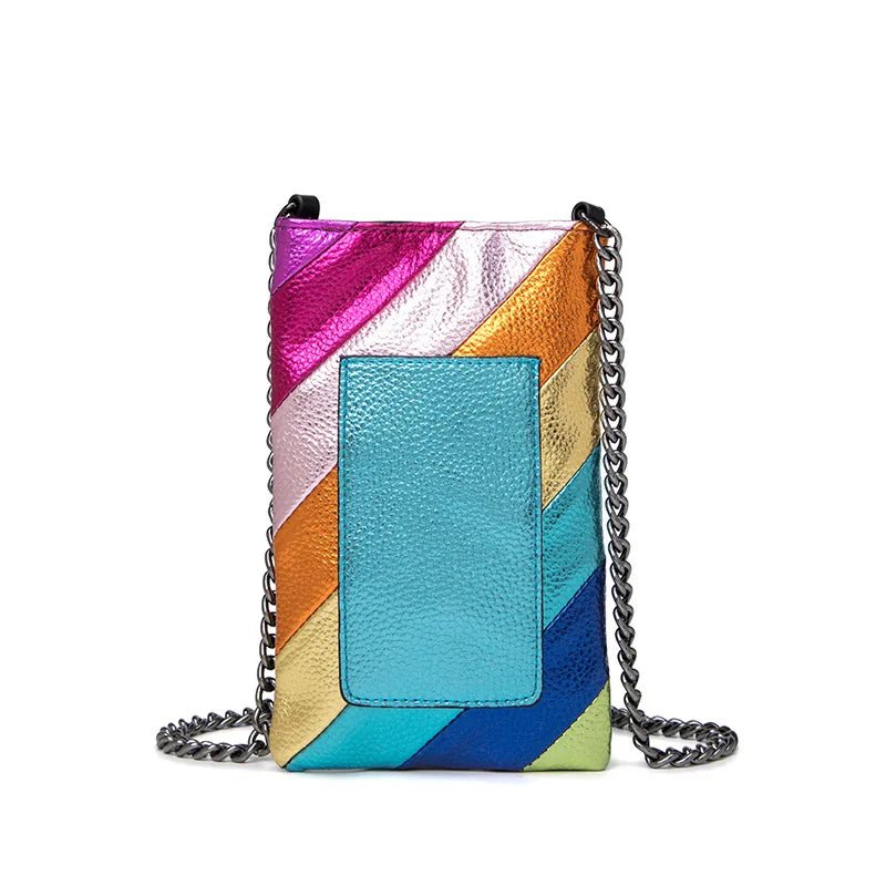 Kurt Geiger Designer Shoulder Bag Rainbow Stripes Chain Crossbody Luxury Mobile Phone Bag Mini Cute Coin Purse - Gofionafashion