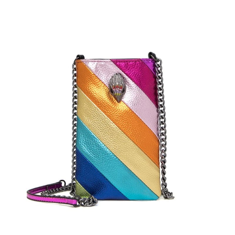 Kurt Geiger Designer Shoulder Bag Rainbow Stripes Chain Crossbody Luxury Mobile Phone Bag Mini Cute Coin Purse - Gofionafashion