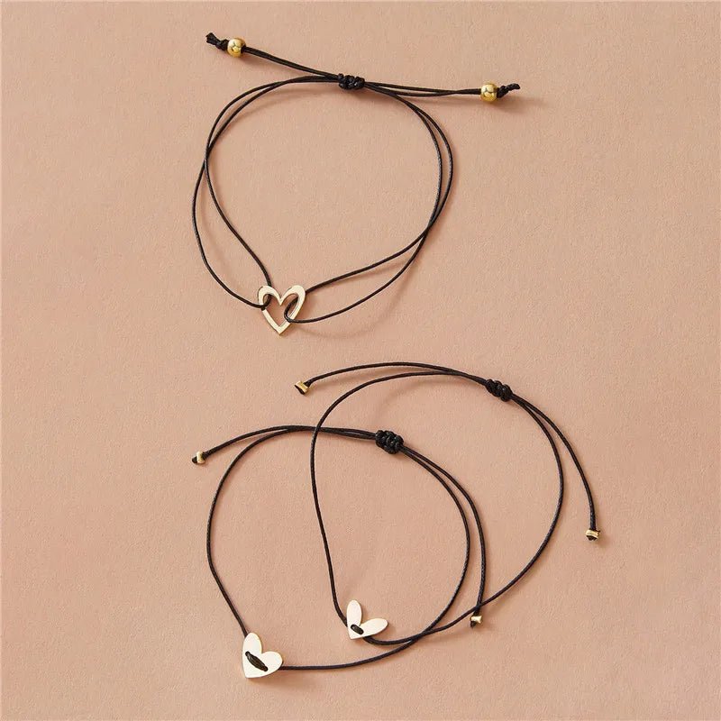 Love Heart Bracelet Set for Women Girls Students Couple Black Rope Chain Adjustable Minimalist Simple Bracelet Jewelry Wholesale - Gofionafashion