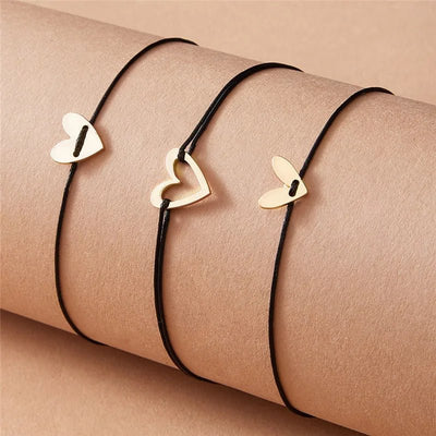 Love Heart Bracelet Set for Women Girls Students Couple Black Rope Chain Adjustable Minimalist Simple Bracelet Jewelry Wholesale - Gofionafashion