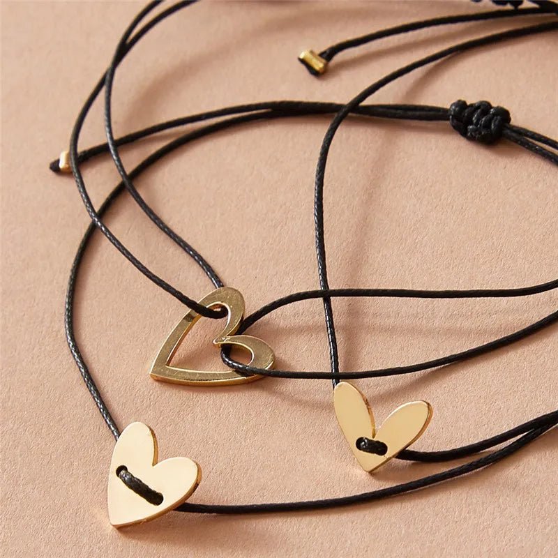 Love Heart Bracelet Set for Women Girls Students Couple Black Rope Chain Adjustable Minimalist Simple Bracelet Jewelry Wholesale - Gofionafashion