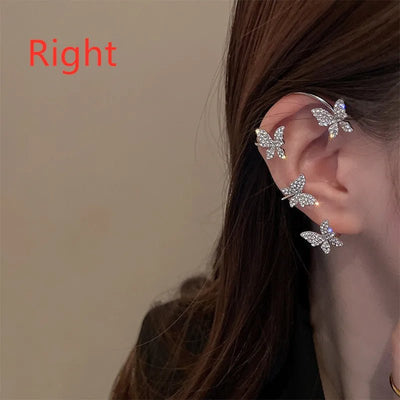 Luxury Earrings for Women 2022 Shiny Crystal Rhinestone Long Tassel Ear Cuff Clip Earrings Party Wedding Jewelry No Pierced - Gofionafashion