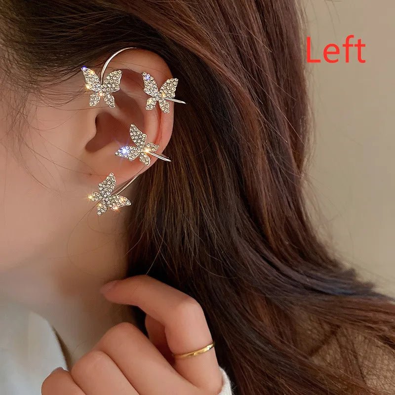 Luxury Earrings for Women 2022 Shiny Crystal Rhinestone Long Tassel Ear Cuff Clip Earrings Party Wedding Jewelry No Pierced - Gofionafashion