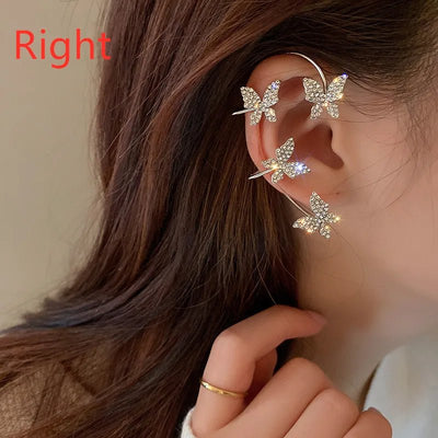 Luxury Earrings for Women 2022 Shiny Crystal Rhinestone Long Tassel Ear Cuff Clip Earrings Party Wedding Jewelry No Pierced - Gofionafashion