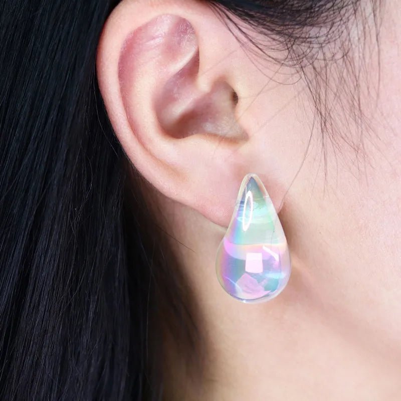 Magic Color Transparent Teardrop Chunky Earrings for Women Trendy Acrylic Stud Earring Dupes Girls Cute Sweet Jewelry Accessorie - Gofionafashion