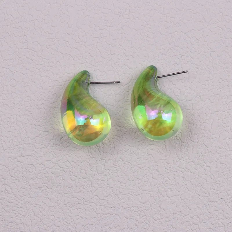 Magic Color Transparent Teardrop Chunky Earrings for Women Trendy Acrylic Stud Earring Dupes Girls Cute Sweet Jewelry Accessorie - Gofionafashion