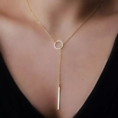 Minimalist Round Stick Pendant Necklace for Women Pearl Clavicle Necklace Leaves Long Chain Fashion Jewelry Statement Girl Gift - Gofionafashion