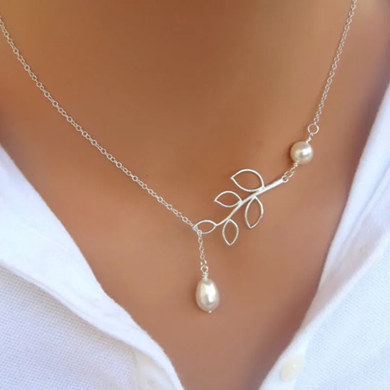 Minimalist Round Stick Pendant Necklace for Women Pearl Clavicle Necklace Leaves Long Chain Fashion Jewelry Statement Girl Gift - Gofionafashion