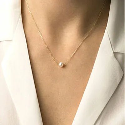 Minimalist Round Stick Pendant Necklace for Women Pearl Clavicle Necklace Leaves Long Chain Fashion Jewelry Statement Girl Gift - Gofionafashion