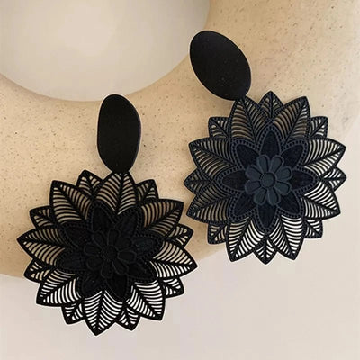 Mysterious Cool Black Color Round Heart Square Geometric Earrings for Women Gothic Flower Carved 2022 New Design Party Jewelry - Gofionafashion