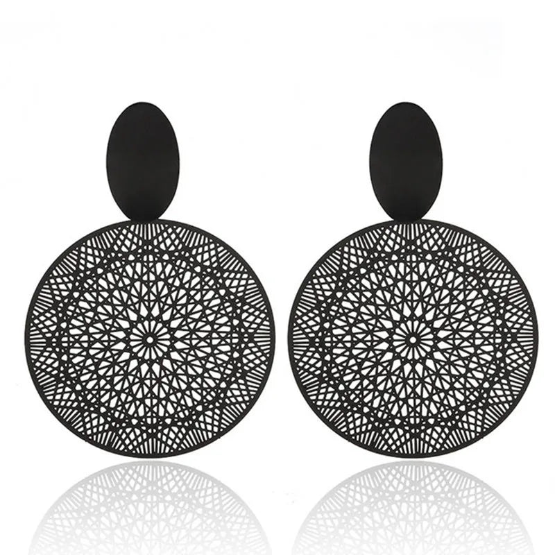 Mysterious Cool Black Color Round Heart Square Geometric Earrings for Women Gothic Flower Carved 2022 New Design Party Jewelry - Gofionafashion