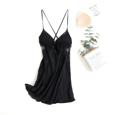 Perspective Lace Nightdress Ice Silk Sleeveless Night Dress - Gofionafashion