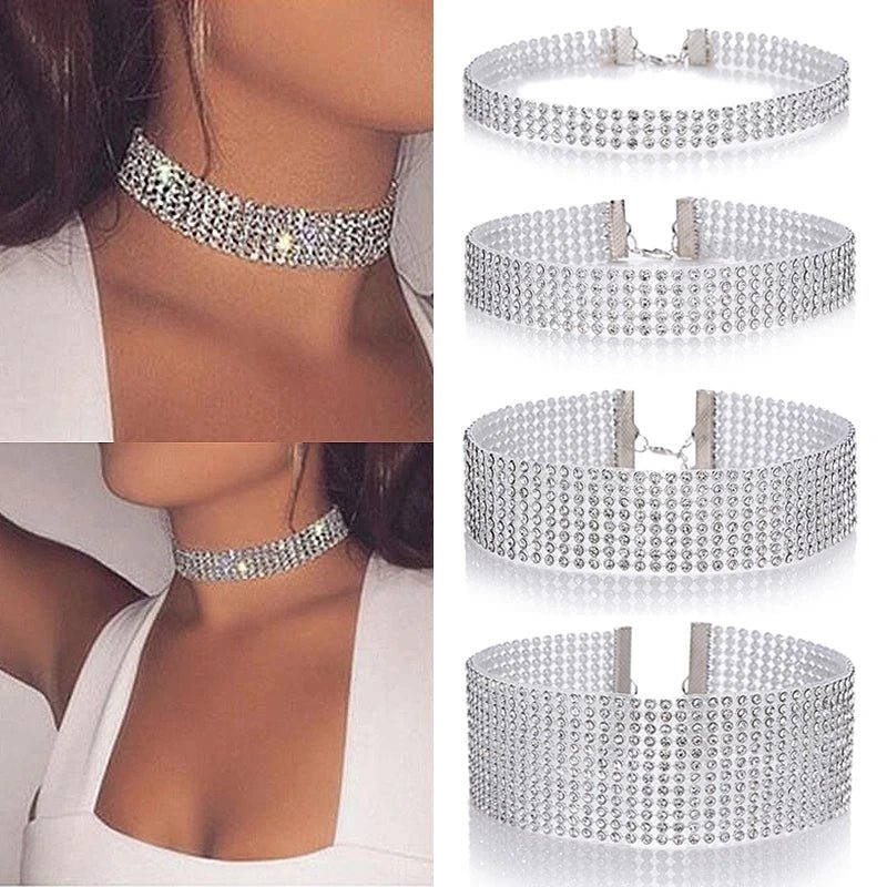 Punk Golden Silver Color Inlay Rhinestone Crystal Choker Necklace for Women Hip Hop Party Accessories Collar Chocker Gifts - Gofionafashion