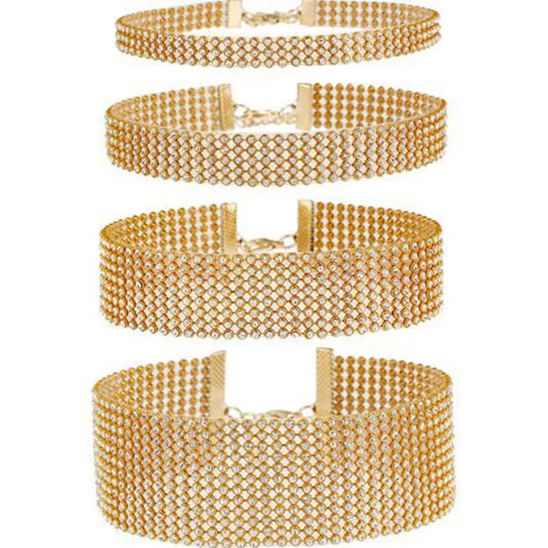 Punk Golden Silver Color Inlay Rhinestone Crystal Choker Necklace for Women Hip Hop Party Accessories Collar Chocker Gifts - Gofionafashion