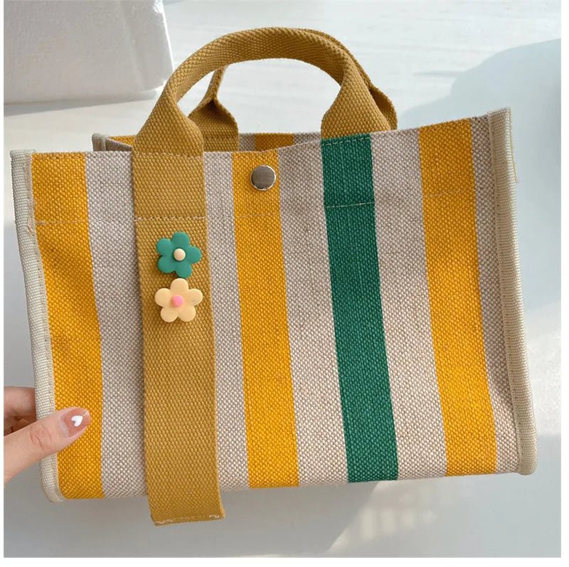 Rainbow Stripe Cotton Linen Canvas Bag Women Waterproof New Single Shoulder Crossbody Tote Large Bag Portable Commuting - Gofionafashion