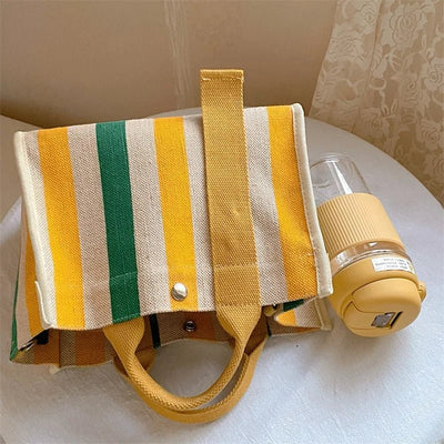 Rainbow Stripe Cotton Linen Canvas Bag Women Waterproof New Single Shoulder Crossbody Tote Large Bag Portable Commuting - Gofionafashion