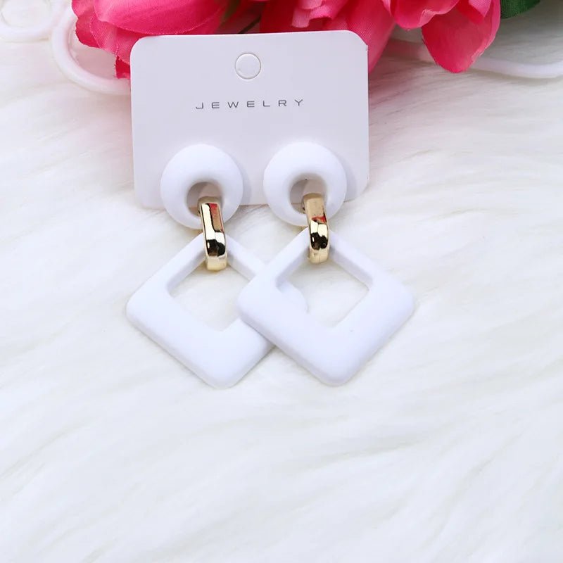 Trendy Korean Blue White Pink Dangle Earrings for Women Girl Geometric Hollow Square Acrylic Statement Earrings Fashion Jewelry - Gofionafashion