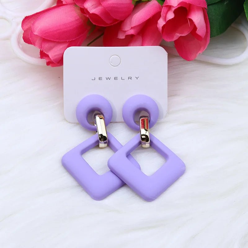 Trendy Korean Blue White Pink Dangle Earrings for Women Girl Geometric Hollow Square Acrylic Statement Earrings Fashion Jewelry - Gofionafashion