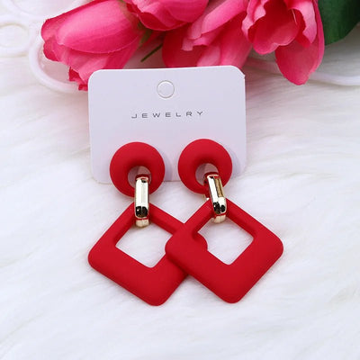 Trendy Korean Blue White Pink Dangle Earrings for Women Girl Geometric Hollow Square Acrylic Statement Earrings Fashion Jewelry - Gofionafashion