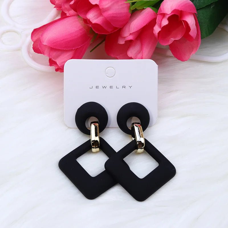 Trendy Korean Blue White Pink Dangle Earrings for Women Girl Geometric Hollow Square Acrylic Statement Earrings Fashion Jewelry - Gofionafashion