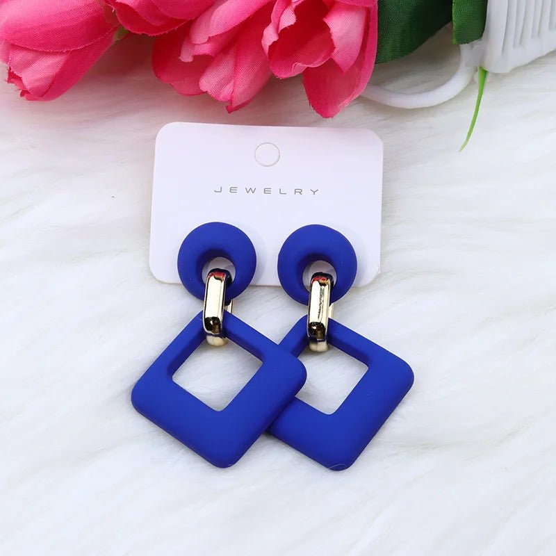 Trendy Korean Blue White Pink Dangle Earrings for Women Girl Geometric Hollow Square Acrylic Statement Earrings Fashion Jewelry - Gofionafashion