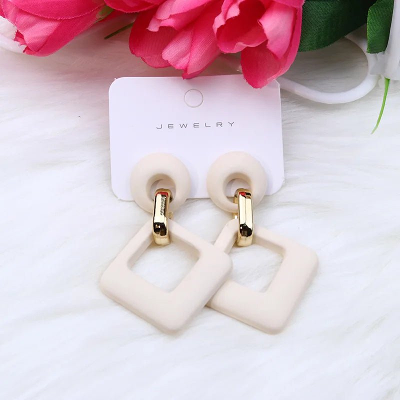 Trendy Korean Blue White Pink Dangle Earrings for Women Girl Geometric Hollow Square Acrylic Statement Earrings Fashion Jewelry - Gofionafashion