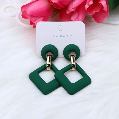 Trendy Korean Blue White Pink Dangle Earrings for Women Girl Geometric Hollow Square Acrylic Statement Earrings Fashion Jewelry - Gofionafashion