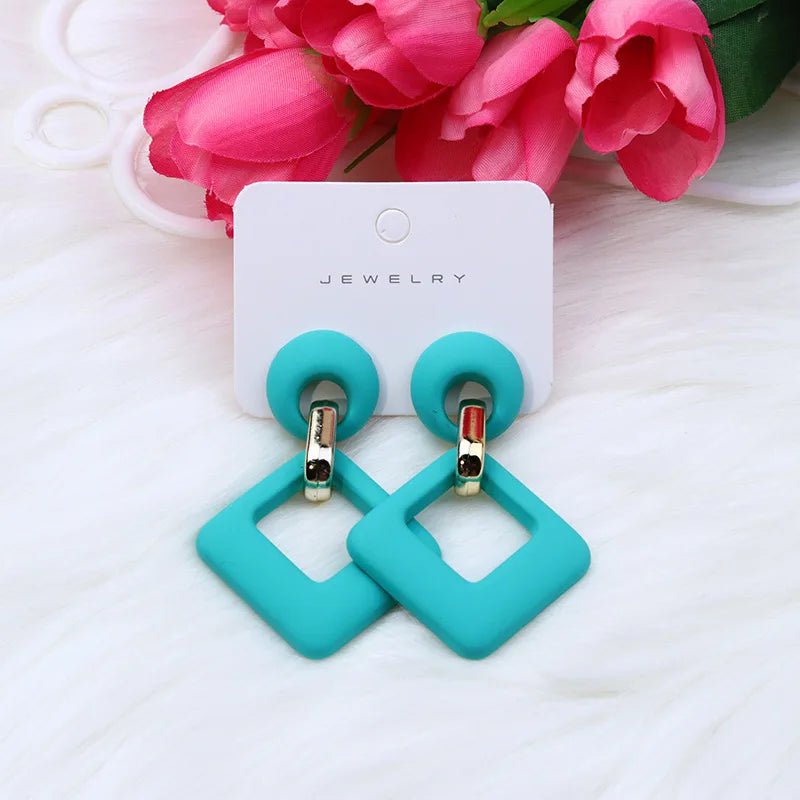 Trendy Korean Blue White Pink Dangle Earrings for Women Girl Geometric Hollow Square Acrylic Statement Earrings Fashion Jewelry - Gofionafashion