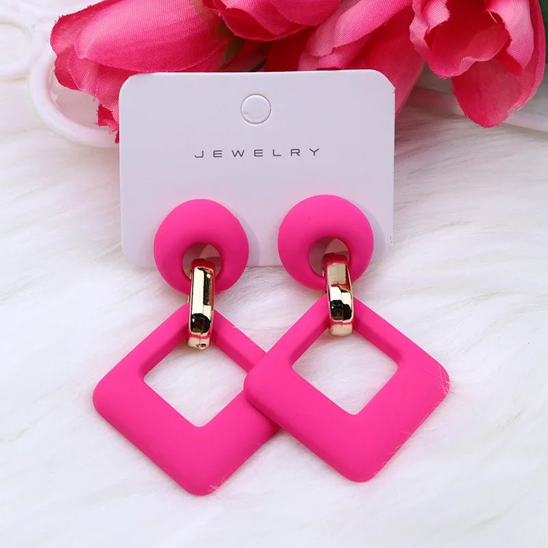 Trendy Korean Blue White Pink Dangle Earrings for Women Girl Geometric Hollow Square Acrylic Statement Earrings Fashion Jewelry - Gofionafashion