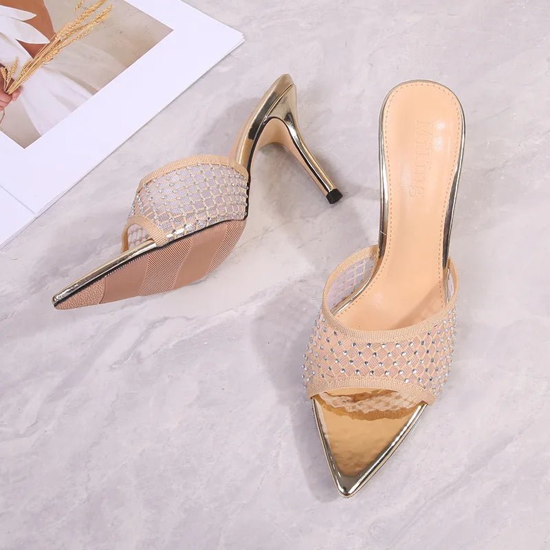 Women's High - heeled Sandals with Stilettos and Pointed Toes, Rhinestones shoes - Gofionafashion