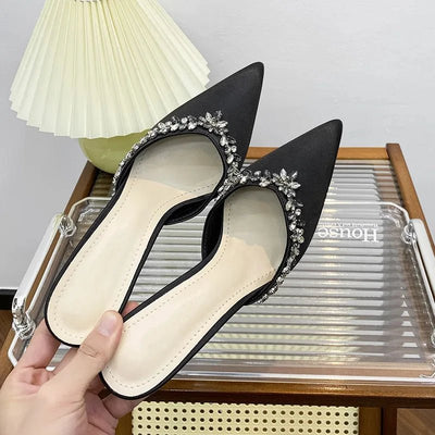 Women's Sandal Pointed High - heeled Satin Rhinestones Closed - toe shoes - Gofionafashion