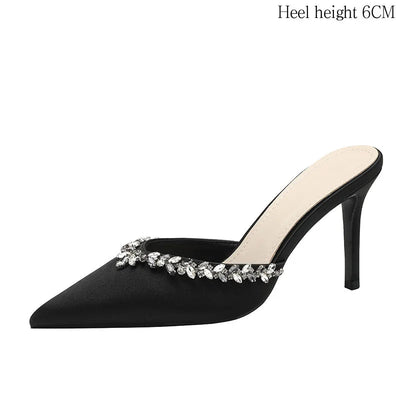 Women's Sandal Pointed High - heeled Satin Rhinestones Closed - toe shoes - Gofionafashion