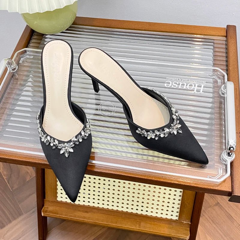 Women's Sandal Pointed High - heeled Satin Rhinestones Closed - toe shoes - Gofionafashion