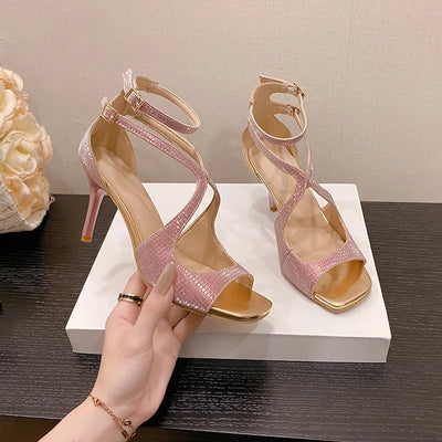 Women's Square Toe Open Pink Strap Sandals Versatile Shoes - Gofionafashion