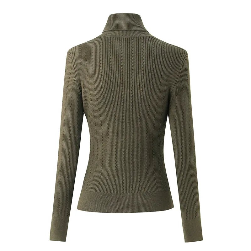 Wool Blend Luxury Turtleneck Women's Sweater Army Green Warm Winter Padder Shoulder Casual Knitted Tops - Fiona Fashion